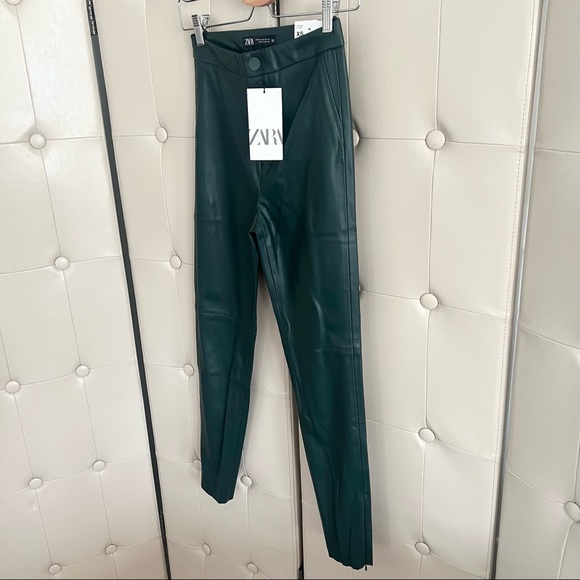 ZARA Green Faux Leather Pants NWT - Picture 3 of 10